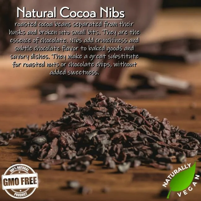 Premium Peruvian Roasted Cacao Nibs, Theobroma cacao, Resealable Bag Free from Top 14 Food Allergens