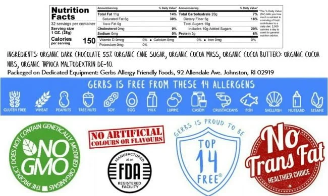 Dark Chocolate Covered Cacao Nibs (55%) Free from Top 14 Food Allergens