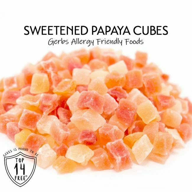 Dried Sweetened Premium Grade Thailand Papaya Cubes, Resealable Bag Allergy Friendly FoodsDried Sweetened Premium Grade Thailand Papaya Cubes, Resealable Bag Qualities