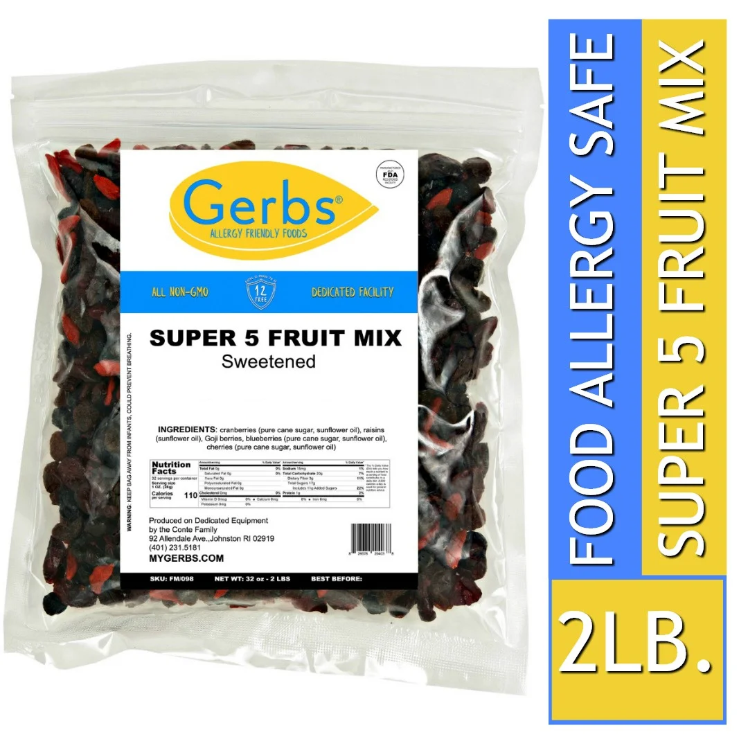 SUPER 5 DRIED FRUIT MIX, Cranberries, Raisins, Blueberries, Cherries, Goji Berries, Resealable Bag Optimum Health Benefits