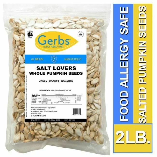 Salt Lovers Roasted Snow White Pumpkin Seeds, In Shell Pepitas, Resealable Bag by Gerbs