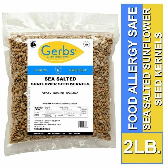 Sea Salted Roasted Premium USA Grade Sunflower Seed Kernels, out of shell, Resealable Bag by Gerbs