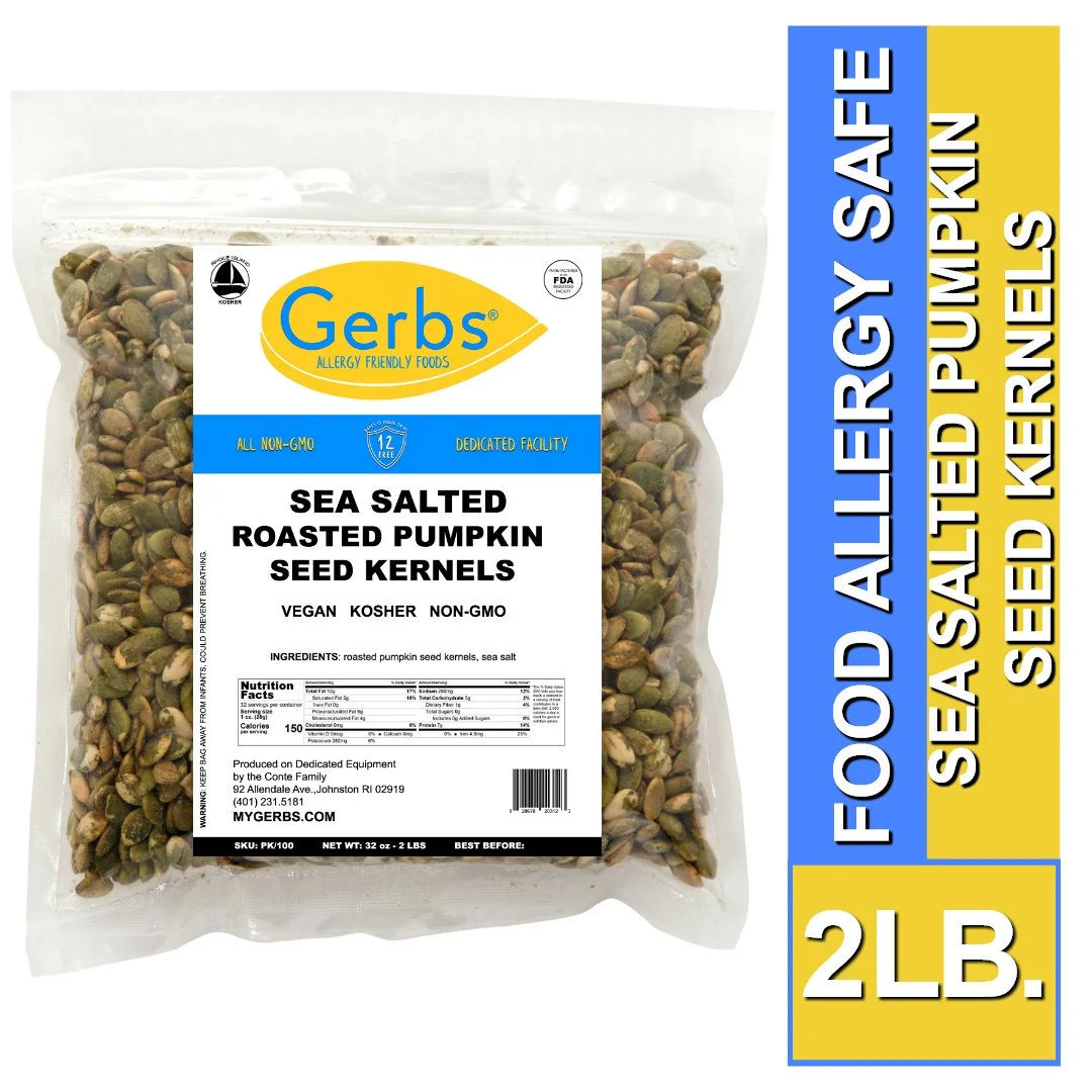 Sea Salted Roasted Shine Skin Pumpkin Seed Kernels, No Shell Pepitas, Resealable Bag by Gerbs