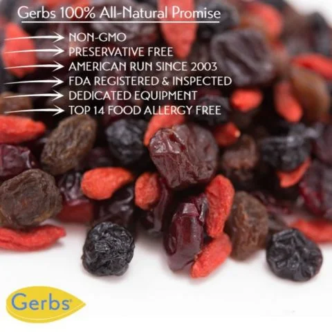 SUPER 5 DRIED FRUIT MIX, Cranberries, Raisins, Blueberries, Cherries, Goji Berries, Resealable Bag Naturally Vegan