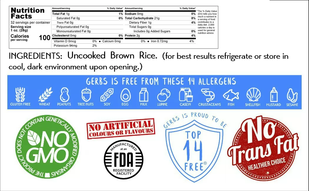 Premium USA Grade Whole Grain Brown Rice, Resealable Bag Gluten Free